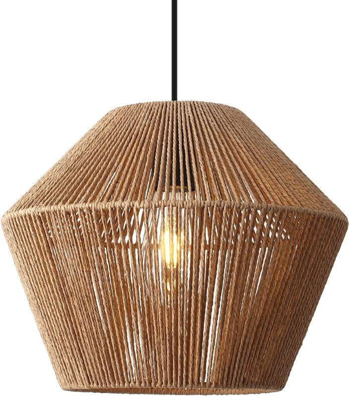 Photo 1 of Woven Pendant Light,12" Boho Chandelier Handwoven Rattan Lamp Shade,Farmhouse Ceiling Hanging Lamp Coastal Pendant Lighting for Kitchen Island Dining Room Living Room Hallway Foyer