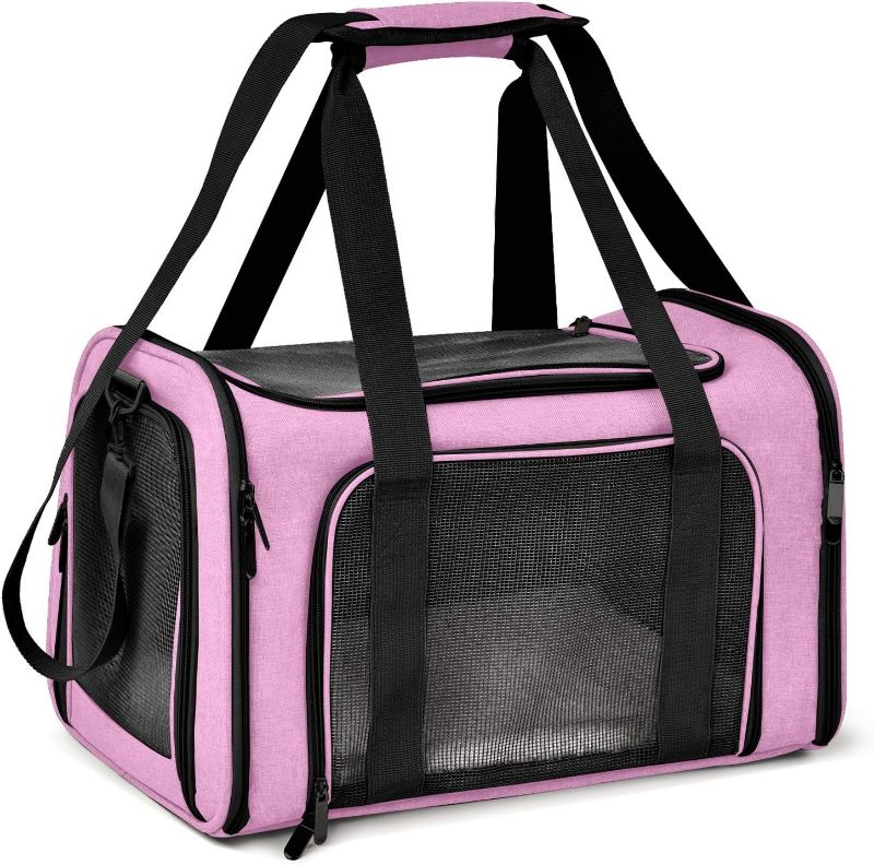 Photo 1 of Henkelion Pet Carrier for Small Medium Cats Dogs Puppies up to 15 Lbs, TSA Airline Approved, Soft Sided, Collapsible Travel - Pink