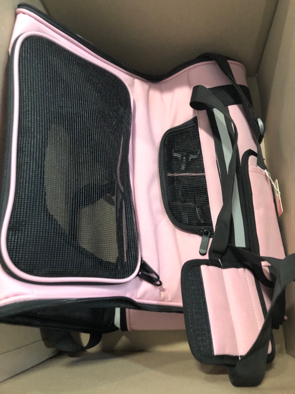 Photo 2 of Henkelion Pet Carrier for Small Medium Cats Dogs Puppies up to 15 Lbs, TSA Airline Approved, Soft Sided, Collapsible Travel - Pink