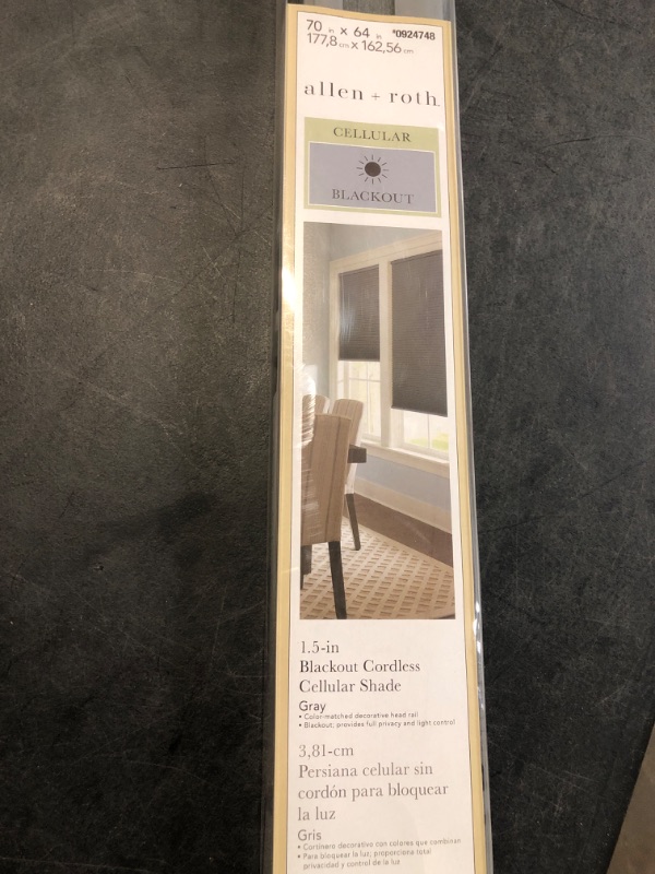 Photo 2 of Allen + Roth 70-in x 64-in Gray Blackout Cordless Cellular Shade Polyester | 78738