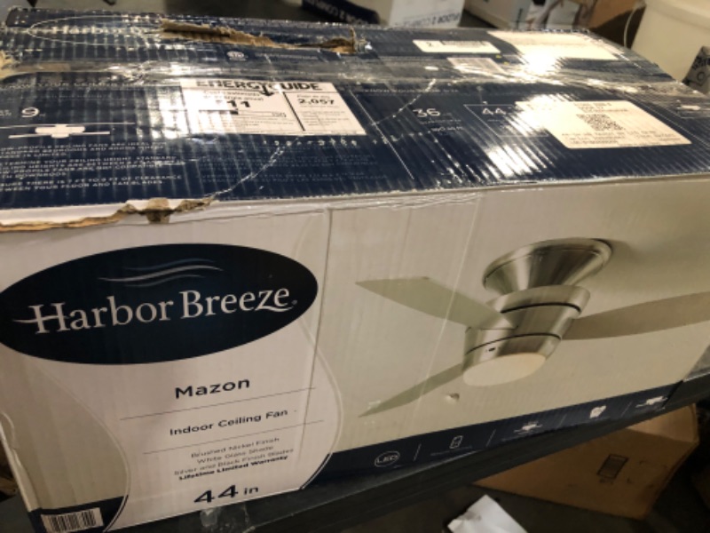 Photo 3 of Harbor Breeze Mazon 44-in Brushed Nickel LED Indoor Flush Mount Ceiling Fan with Light Kit and Remote (3-Blade) MZ44BNK3