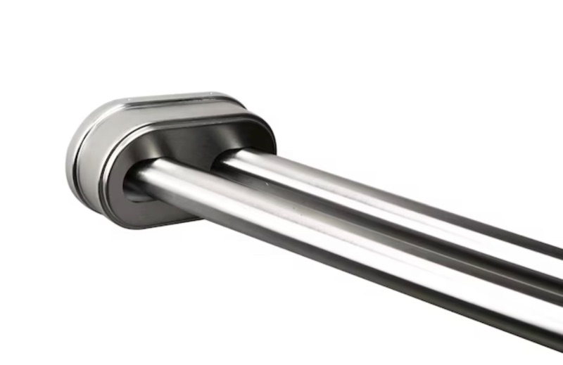 Photo 1 of allen + roth 44-in to 72-in Brushed Nickel Fixed or Tension Double Curve Adjustable Shower Curtain Rod