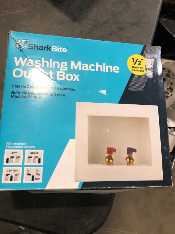 Photo 2 of SharkBite 1/2 Inch x 3/4 Inch MHT Washing Machine Outlet Box, Push to Connect Brass Plumbing Fittings, PEX Pipe, Copper, CPVC, 24763 1/2 in. x 3/4 in.