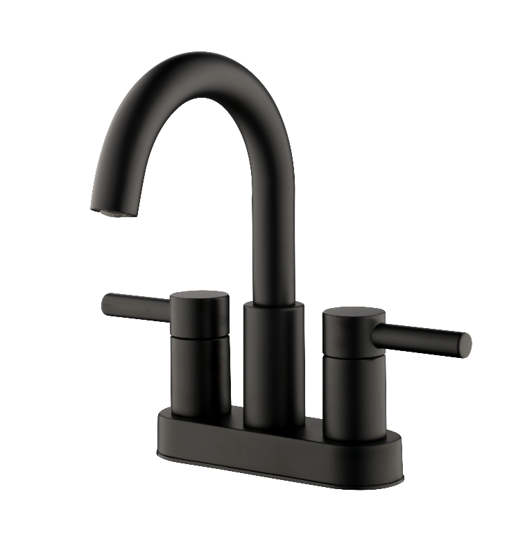 Photo 1 of allen + roth Harlow Matte Black 4-in centerset 2-handle WaterSense Bathroom Sink Faucet with Drain and Deck Plate (5.3-in)