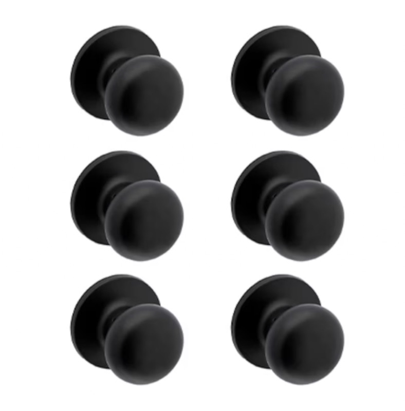 Photo 1 of RELIABILT Baron Matte Black Interior Hall/Closet Passage Door Knob Contractor Pack (6-Pack)