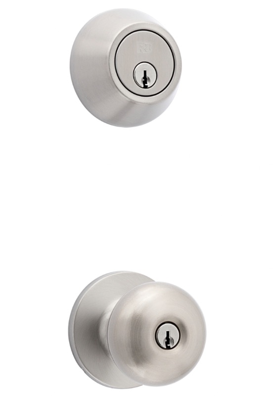 Photo 1 of RELIABILT Baron Satin Nickel Exterior Single-cylinder deadbolt Keyed Entry Door Knob Project Pack (2-Pack)