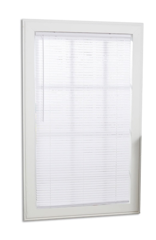 Photo 1 of Project Source Light Filtering 1-in Slat Width 59-in x 64-in Cordless White Vinyl Light Filtering Mini-blinds