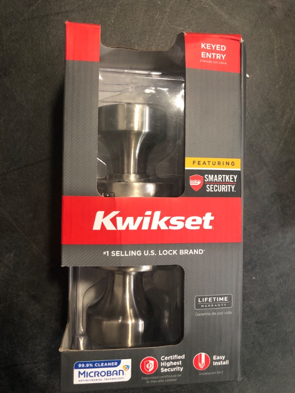 Photo 2 of Kwikset 97402-850 Signature Series 740PSK RDT 15 SMT Round Entry Door Lock, AAA Grade, Keyed Key, Zinc, Satin Nickel, Knob Handle