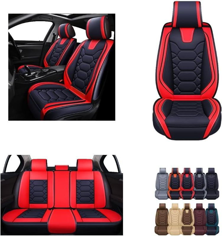 Photo 1 of OASIS AUTO Car Seat Covers Premium Waterproof Faux Leather Cushion Universal Accessories Fit SUV Truck Sedan Automotive Vehicle Auto Interior Protector Full Set (OS-004 Black&Red) 
