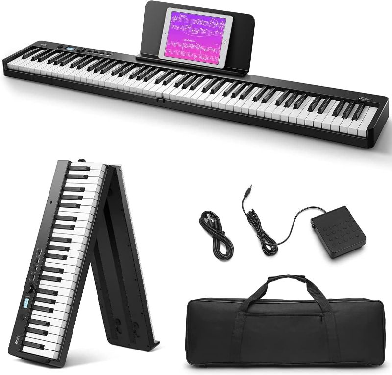 Photo 1 of Eastar EP-10 Beginner Foldable Digital Piano 88 Key Full Size Semi Weighted Keyboard, Bluetooth Portable Electric Piano with Piano Bag
