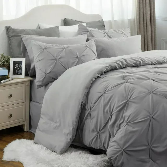 Photo 1 of Bedsure Solid Grey Pinch Pleat Comforter Down Alternative Bed Comforter ONLY