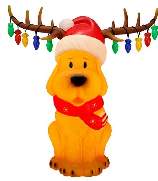 Photo 1 of 28" Dog Wearing Antlers Light-Up Blow Mold Decor
