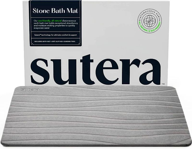 Photo 1 of SUTERA - Stone Bath Mat, Diatomaceous Earth Shower Mat, Non-Slip Super Absorbent Quick Drying Bathroom Floor Mat, Natural, Easy to Clean