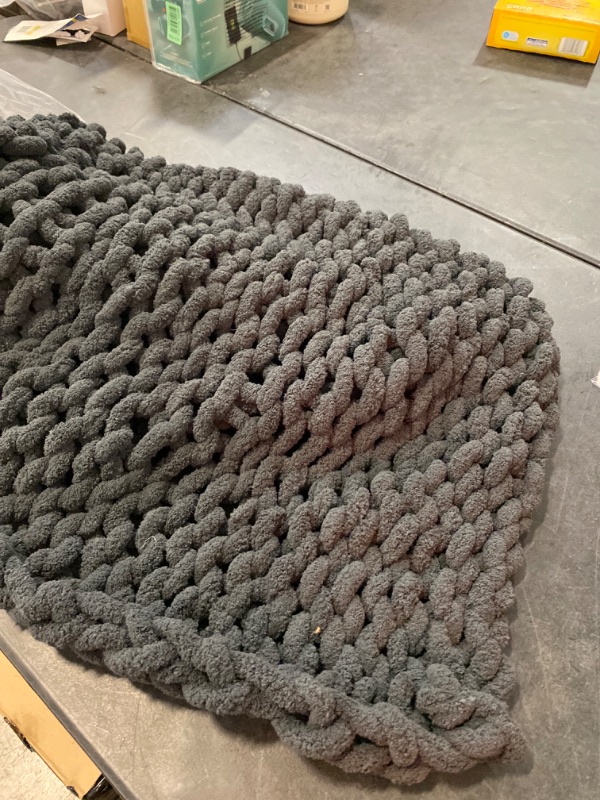 Photo 1 of Bedfolks Chunky Knit Blanket Throw - Dark Grey Jumbo Chenille Yarn 100% Hand Knit, Soft and Fluffy Chenille for Couch, Sofa, Bed, Home Decor, 50" x 60"
