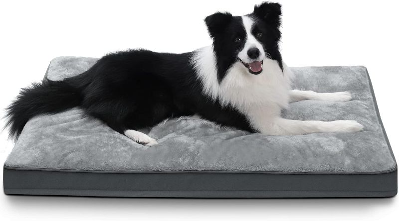 Photo 1 of Dog Crate Bed Waterproof Deluxe Plush Dog Beds with Removable Washable Cover Anti-Slip Bottom Pet Sleeping Mattress for Large, Medium, Jumbo, Small Dogs, 35 x 22 inch, Gray
