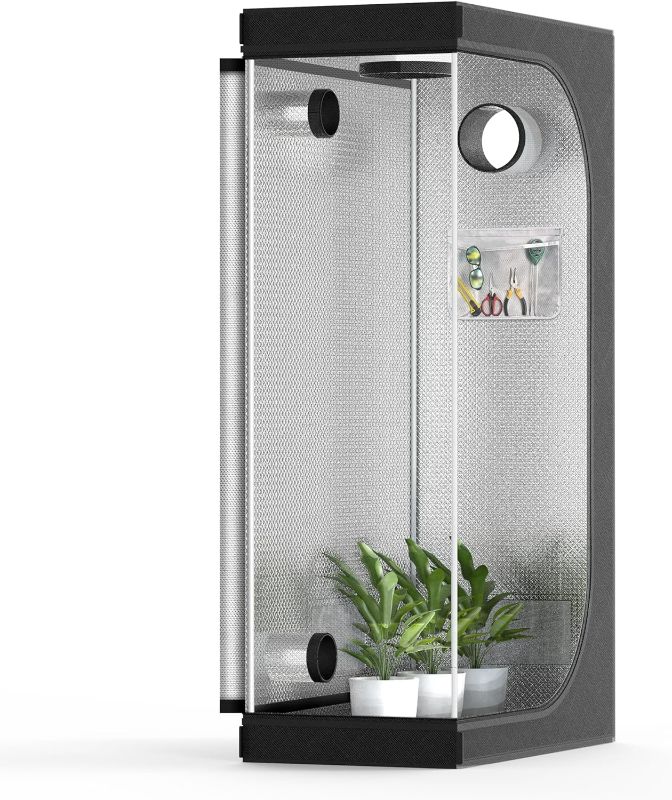 Photo 1 of iPower 20"x36"x62" Hydroponic Water-Resistant Grow Tent with Observation Window, Removable Floor Tray and Tool Bag, for Indoor Plant Seedling, Propagation, Blossom, Black
