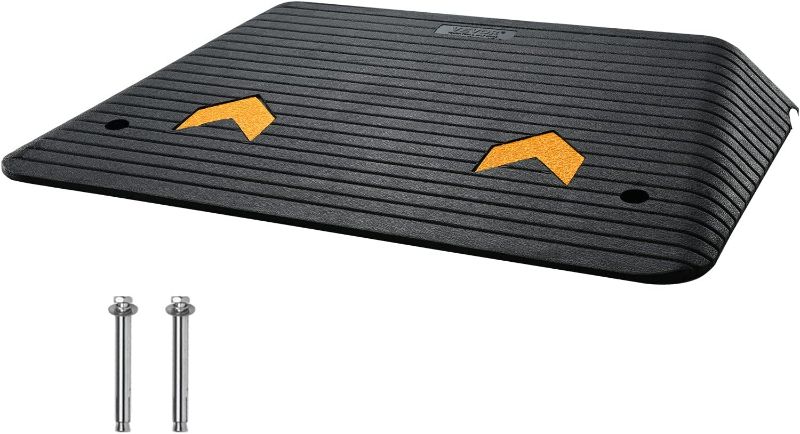 Photo 1 of VEVOR Upgraded Rubber Threshold Ramp, 4" Rise Door Ramp with 1 Channel, Natural Rubber Car Ramp with Non-Slip Textured Surface, 33069Lbs Load Capacity Curb Ramp for Wheelchair and Scooter Black
