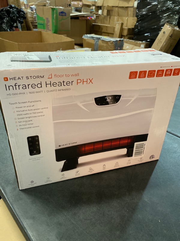 Photo 3 of Heat Storm Phoenix Infrared Space Heater with Attachable Feet, Remote Control, Energy Efficient-750-1500 Watts, White Floor or Wall - HS-1500-PHX White Infrared Heater