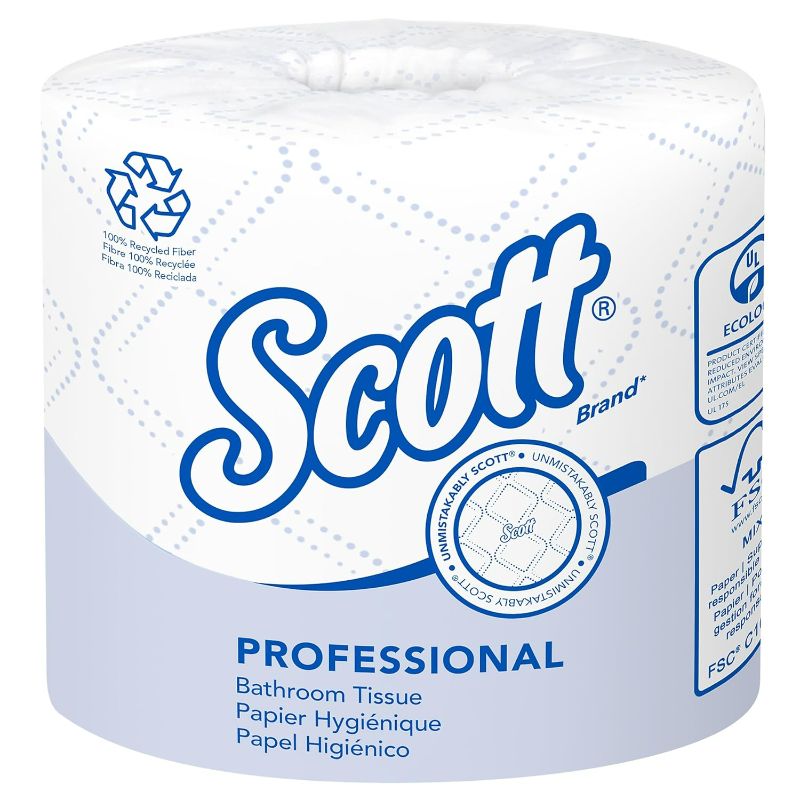 Photo 1 of Scott® Professional 100% Recycled Fiber Standard Roll Toilet Paper (13217), with Elevated Design, 2-Ply, White, Individually wrapped rolls, 473 Count (Pack of 80), Total 37,840 Sheets
