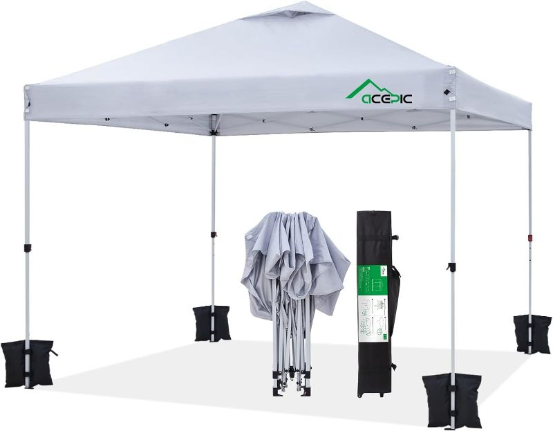 Photo 1 of Acepic 10x10 Pop Up Canopy Tent,300D Silver-Coating Top,1-Person Setup Pop Up Canopy Tent Instant Portable Shelter with 1-Button Push and Wheel Carry Bag, Bonus 8 Stakes and 4 Canopy Weights (White)
