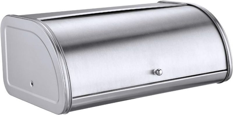 Photo 1 of HILFA Stainless Steel Bread Box with Roll Up Lid, For Easy Kitchen Counter Storage, Bread Bin Holder,17.5X11.5X7.5 inch, Brushed,SB3100-BR
