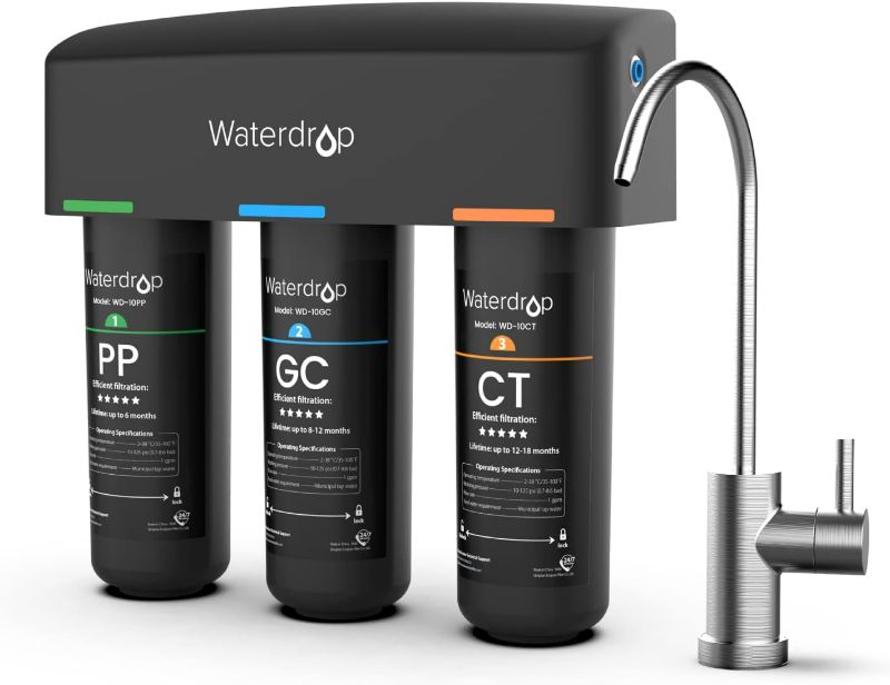 Photo 1 of Waterdrop TSB 8 Layer High Capacity Under Sink Water Filter, Reduces PFAS, PFOA/PFOS, Fluoride, Chlorine, Bad Taste & Odor, with Dedicated Faucet, NSF/ANSI 42 Certified Element, USA Tech
