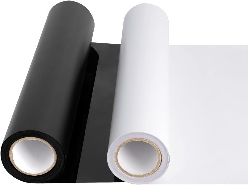 Photo 1 of HTV Black and White Heat Transfer Vinyl Rolls, 12" x 20ft HTV Iron on Vinyl for Shirts, Black & White Vinyl for Cricut, Cameo, Heat Press Machines (2 Rolls 12 Inches x 10 Feet Each)
