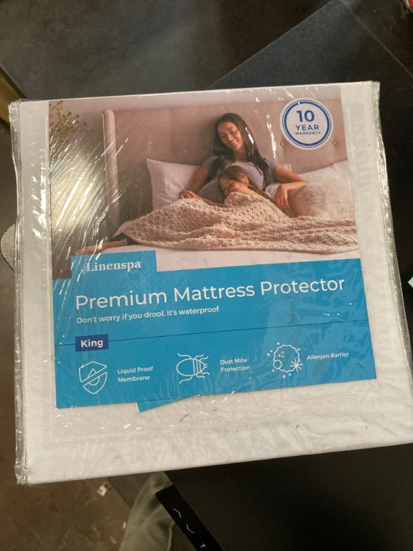 Photo 2 of Linenspa Smooth Top Premium King Mattress Protector Waterproof, Top Protection Only, King Waterproof Mattress Covers