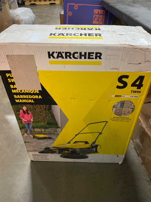 Photo 3 of Karcher S 4 Twin Walk-Behind Outdoor Hand Push Floor Sweeper - 5.25 Gallon Capacity, 26.8" Sweeping Width, Sweeps 26,000 Square Feet/Hour S 4 Twin Floor Sweeper