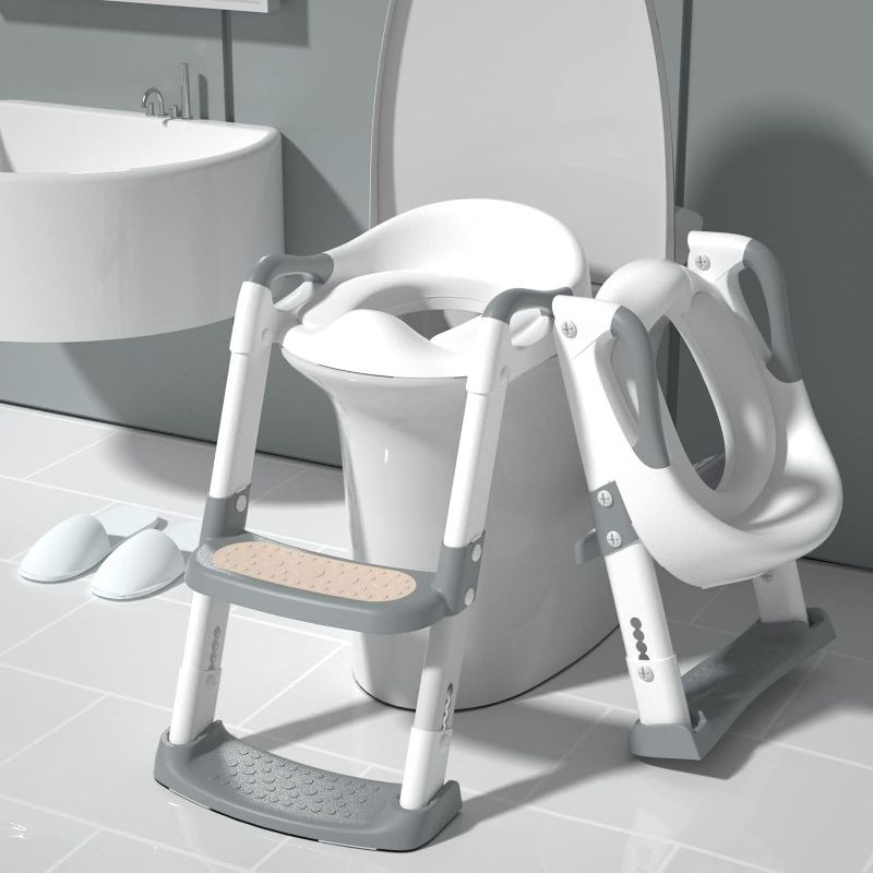Photo 1 of GLAF Potty Training Toilet Seat for Toddler Boys and Girls with Step Stools Ladder Potty Chair 2 in 1 Adjustable Kids Potty Seat (Grey)
