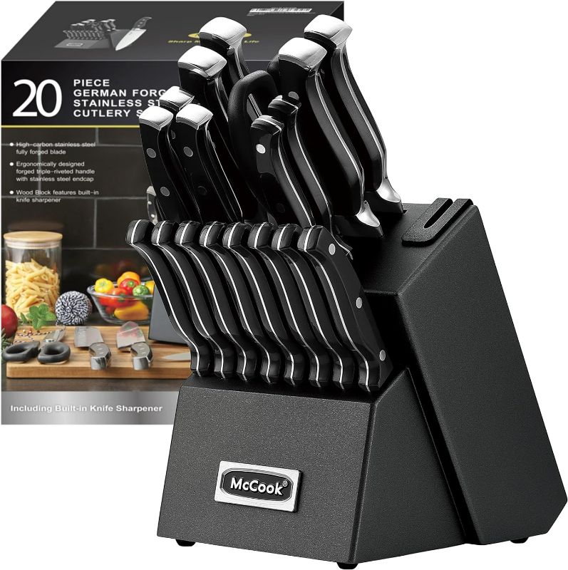 Photo 1 of McCook® Black Knife Sets, German Stainless Steel Forged Kitchen Knives Block Set with Built-in Knife Sharpener

