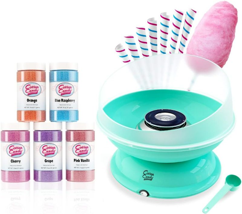 Photo 1 of Cotton Candy Express BB1000-S Cotton Candy Machine, with 5-11oz. Jars of Cherry, Grape, Blue Raspberry, Orange, Pink Vanilla Floss Sugar & 50 Paper Cones Easy to Use and Clean
