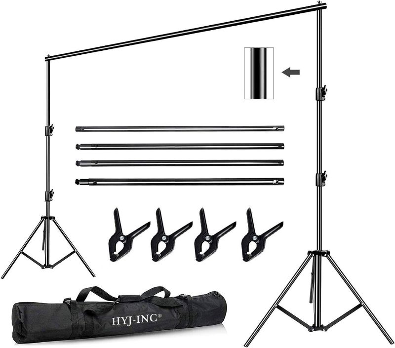 Photo 1 of HYJ-INC 12ft x 10ft Photo Video Studio Heavy Duty Adjustable Photography Muslin Backdrop Stand Background Support System Kit with Carry Bag 4 Spring Clamps