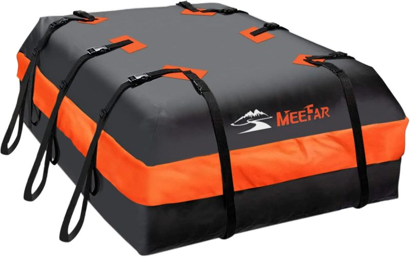 Photo 1 of MeeFar Car Roof Bag XBEEK Rooftop top Cargo Carrier Bag 20 Cubic feet Waterproof for All Cars with/Without Rack, Includes Anti-Slip Mat, 10 Reinforced Straps, 6 Door Hooks, Luggage Lock
