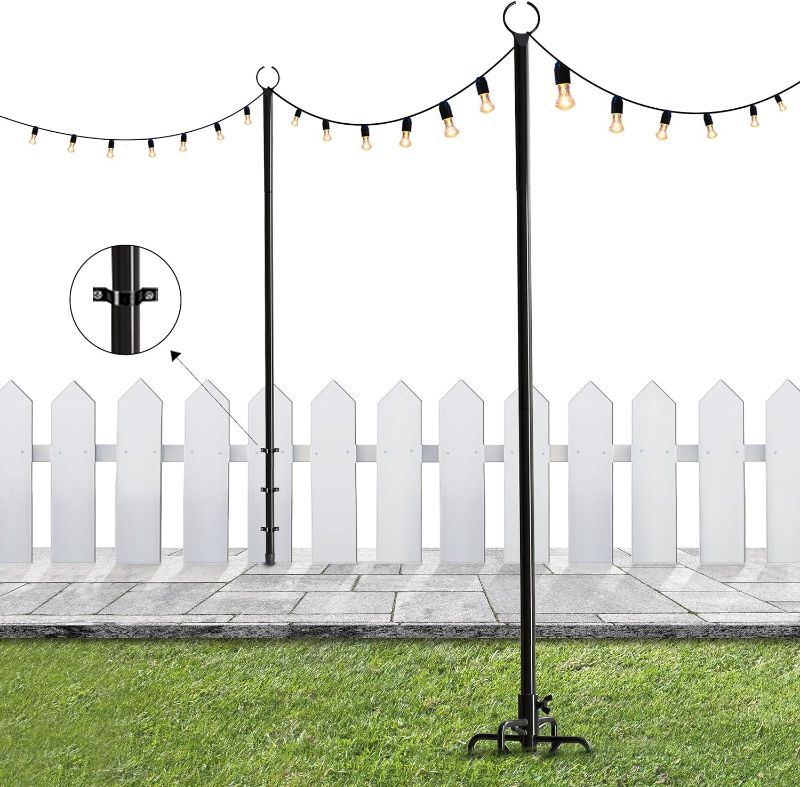 Photo 1 of Utopia Home String Light Poles - 2 Pack 9FT Light Poles for Outside String Lights with 2 in 1 Assembly with Clips and Fork for Garden, Backyard, Patio, Deck, Wedding, Party
