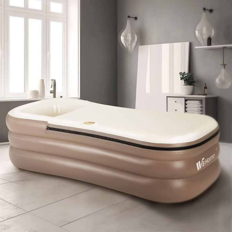 Photo 1 of WBHome Inflatable Bath Tub PVC Portable Adult Bathtub Bathroom SPA with Electric Air Pump, Cup Holder, Phone Pocket, 118 inch Long Pipe