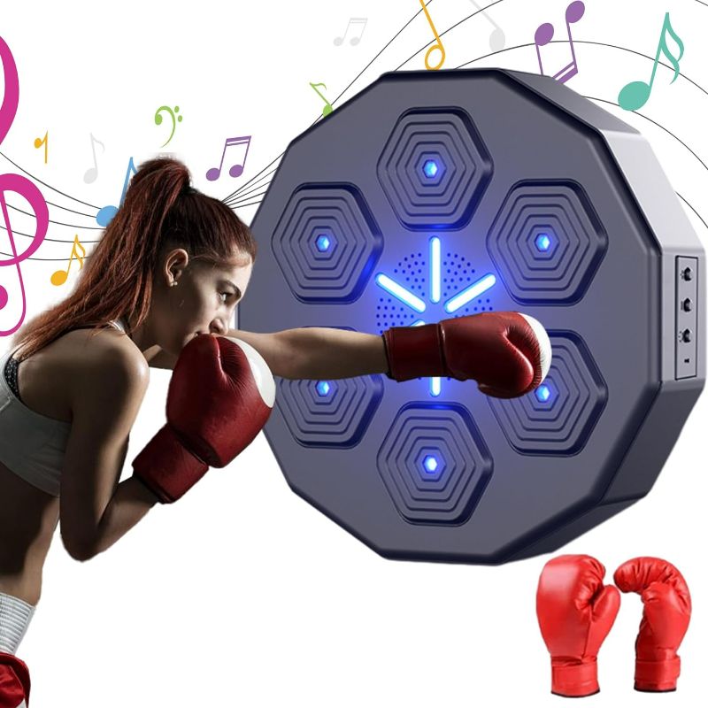 Photo 1 of SHPYIKYUEN Music Boxing Machine, Smart Boxing Machine Wall Mounted, Bluetooth Boxing Training Punching Equipment, Home Workout Musical Boxing Machine with Gloves