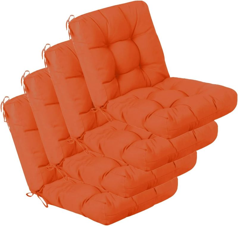 Photo 1 of QILLOWAY Outdoor Seat/Back Chair Cushion Tufted Pillow, Spring/Summer Seasonal Replacement Cushions - Pack of 4 (Orange)
