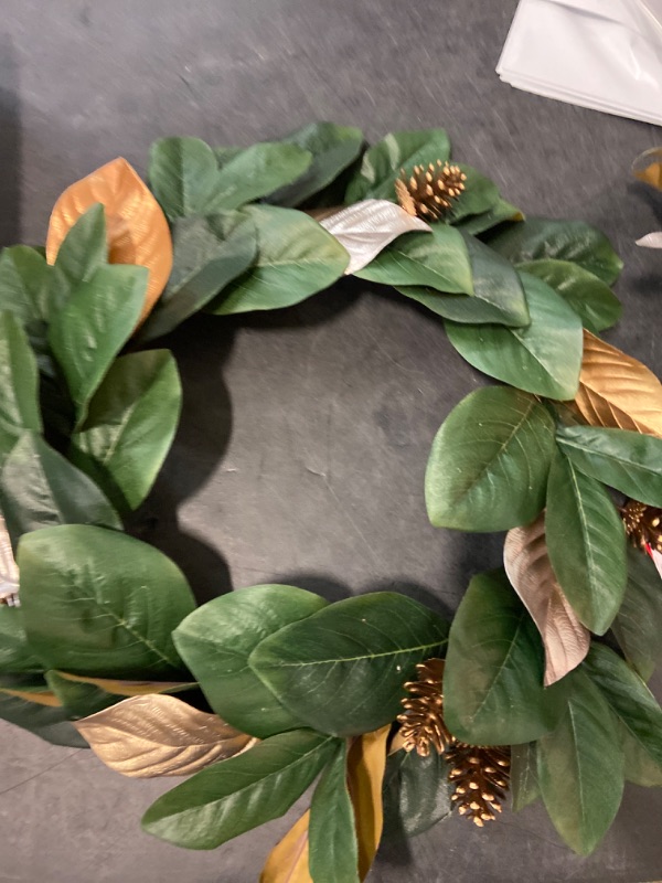 Photo 2 of 30” Green & Gold Magnolia Wreath
