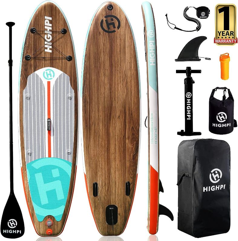 Photo 1 of Highpi Inflatable Stand Up Paddle Board 11'x33''x6''W Premium SUP Accessories, Backpack, Wide Stance, Surf Control, Non-Slip Deck, Leash, Paddle and Pump,Standing Boat for Youth & Adult