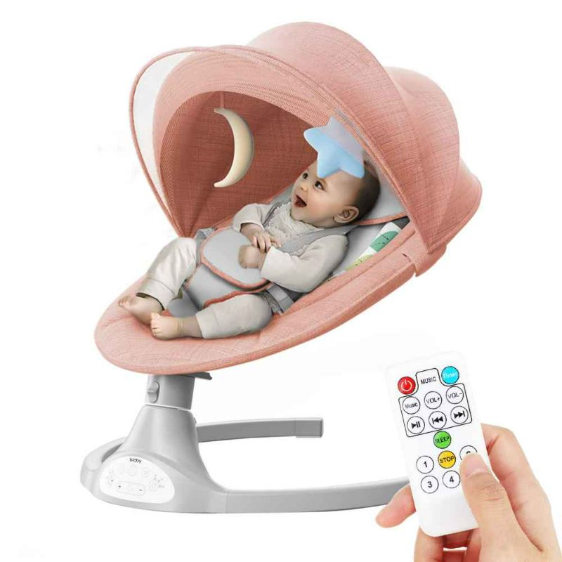 Photo 1 of Bioby Baby Swing for Infants with 5 Natural Sway Speeds,Bluetooth Music Baby Bouncer with Remote Control&5-Point Harness, Lightweight Baby Rocker for 5-20 Lb,0-10 Months?Pink? 1Pink