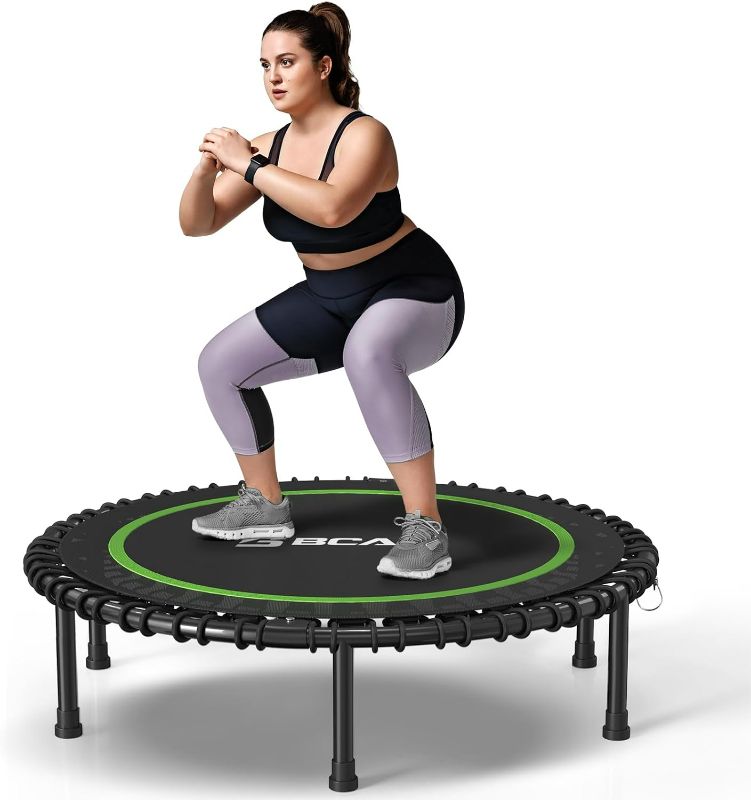 Photo 1 of BCAN 450/550 LBS Foldable Mini Trampoline, 40"/48" Fitness Trampoline with Bungees/Adjustable Foam Handle, Stable & Quiet Exercise Rebounder for Kids Adults Indoor/Garden Workout 40-450-Green
