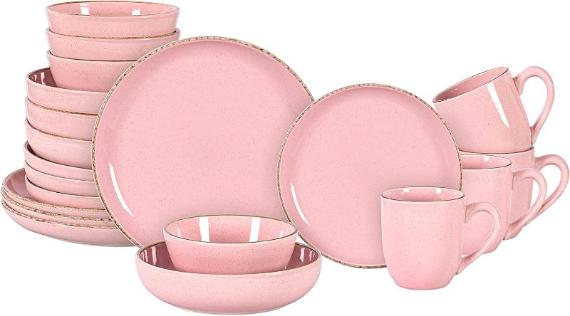 Photo 1 of Home VSS, Stoneware Euro-Nordic 20pc Dinnerware Set, Shiny Glaze Pink with Speckle Effect