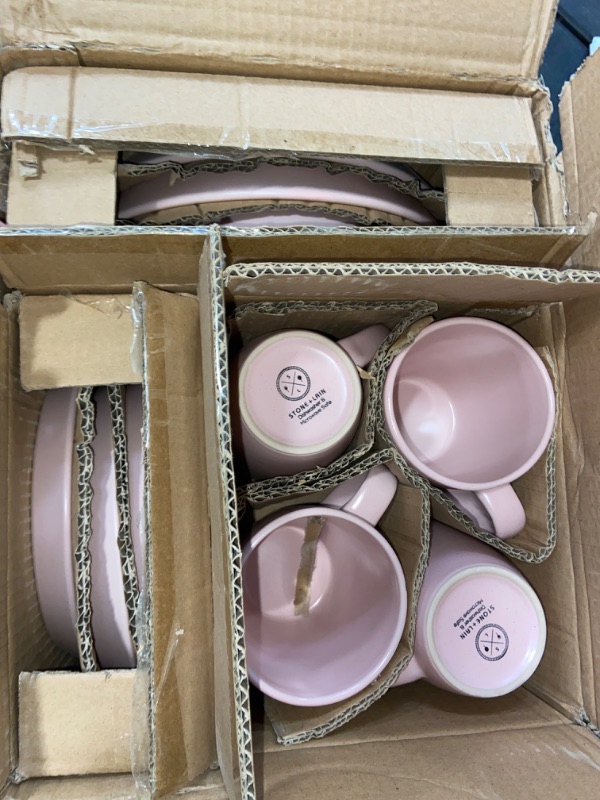 Photo 2 of Home VSS, Stoneware Euro-Nordic 20pc Dinnerware Set, Shiny Glaze Pink with Speckle Effect