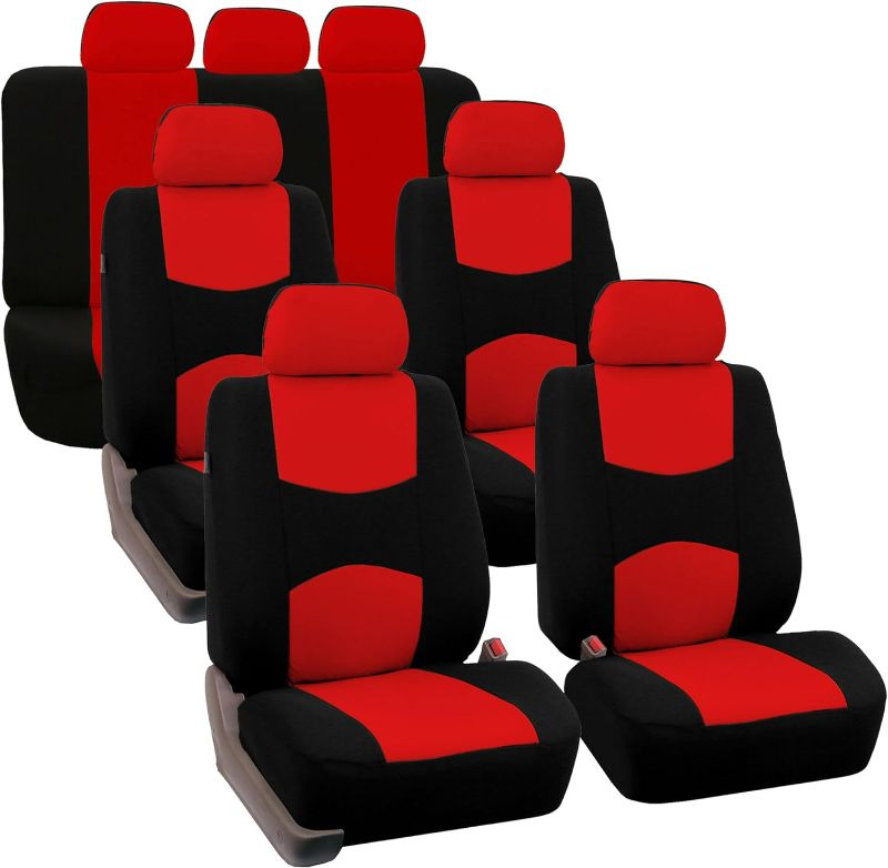 Photo 1 of FH Group Flat Cloth Full Set Car Seat Covers Three Row 7 Passenger Set - Universal Fit for Cars, Trucks & SUVs (Red) FB050217