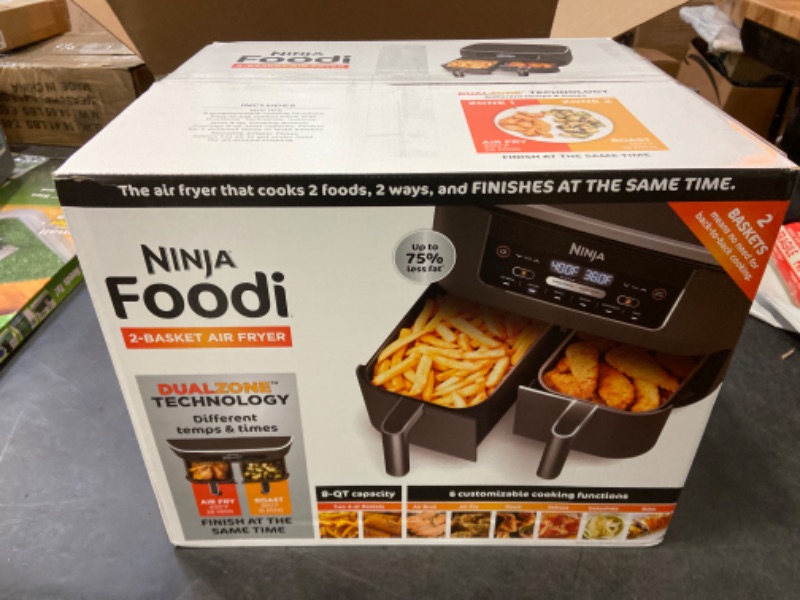 Photo 3 of Ninja DZ201 Foodi 8 Quart 6-in-1 DualZone 2-Basket Air Fryer with 2 Independent Frying Baskets, Match Cook & Smart Finish to Roast, Broil, Dehydrate & More for Quick, Easy Meals, Grey