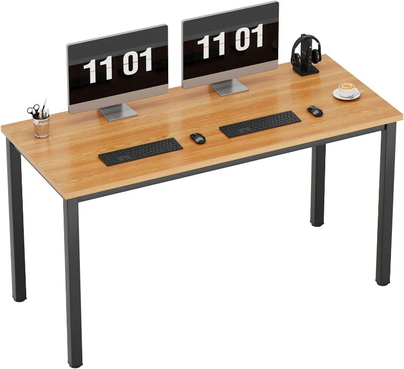 Photo 1 of Need 55 Inch Large Computer Desk - Modern Simple Style Home Office Gaming Desk, Basic Writing Table for Study Student, Black Metal Frame, Teak
