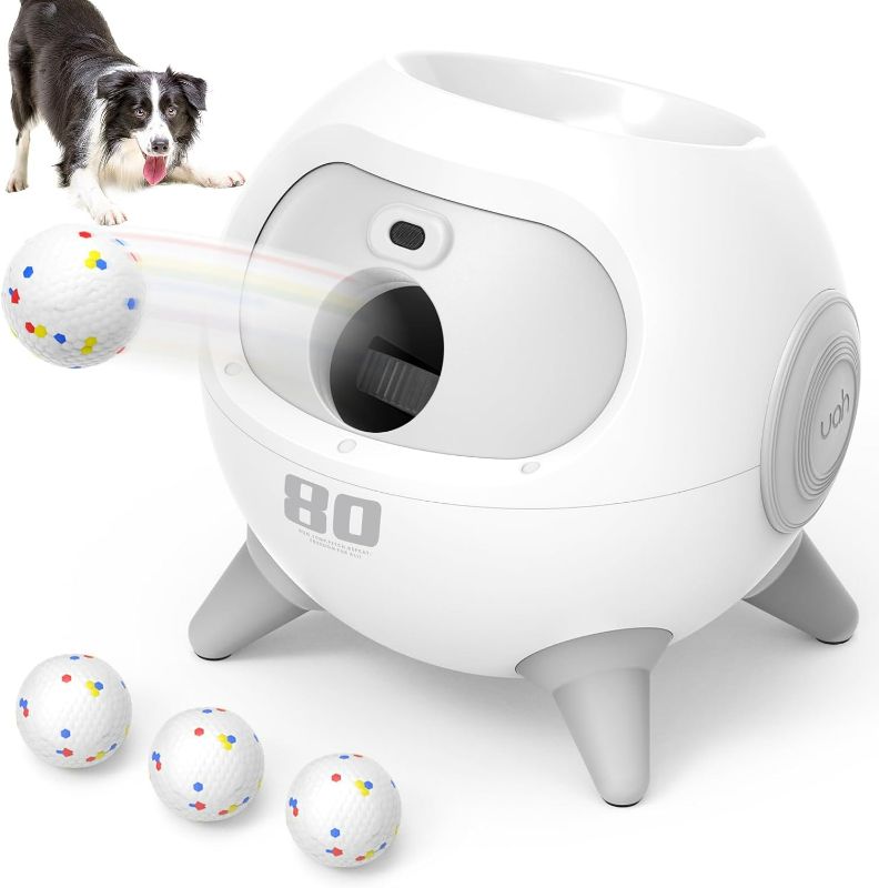 Photo 1 of uahpet Automatic Obstacle Avoidance Dog Ball Launcher - Interactive Dog Ball Thrower with Adjustable Launching Range (20ft/40ft/60ft/80ft) - Suitable for Dogs of All Breed Sizes

