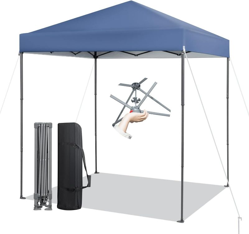 Photo 1 of Tangkula 6.6x6.6 Ft Pop Up Canopy, 1 Person Instant Setup Canopy Tent with Center Lock, UPF 50+ Sun Protection, 8 Stakes, 4 Ropes, Portable Outdoor Canopy with Carrying Bag for Camp, Beach, Patio
