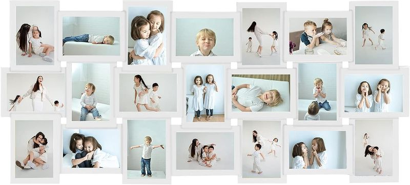 Photo 1 of HELLO LAURA Large Collage Picture Frames - 40x18 Frame for 21 Opening 4x6 Photos Wall Hanging Collage Frame Set - Grey Elegant Photo Collage Frames Display Multiple Photos Ashes - 21 Opening Photos